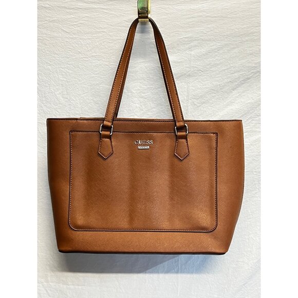 Guess Handbags - Guess L.A. Large Brown Tote Bag w Zipper & Inner Lining Pockets 11”x17”